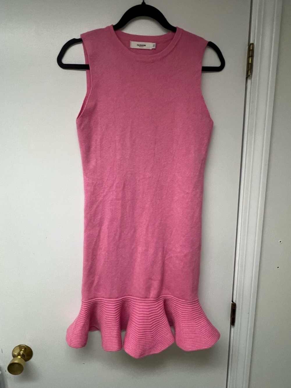 Pink Knit Ruffle Hem Sleeveless Dress
